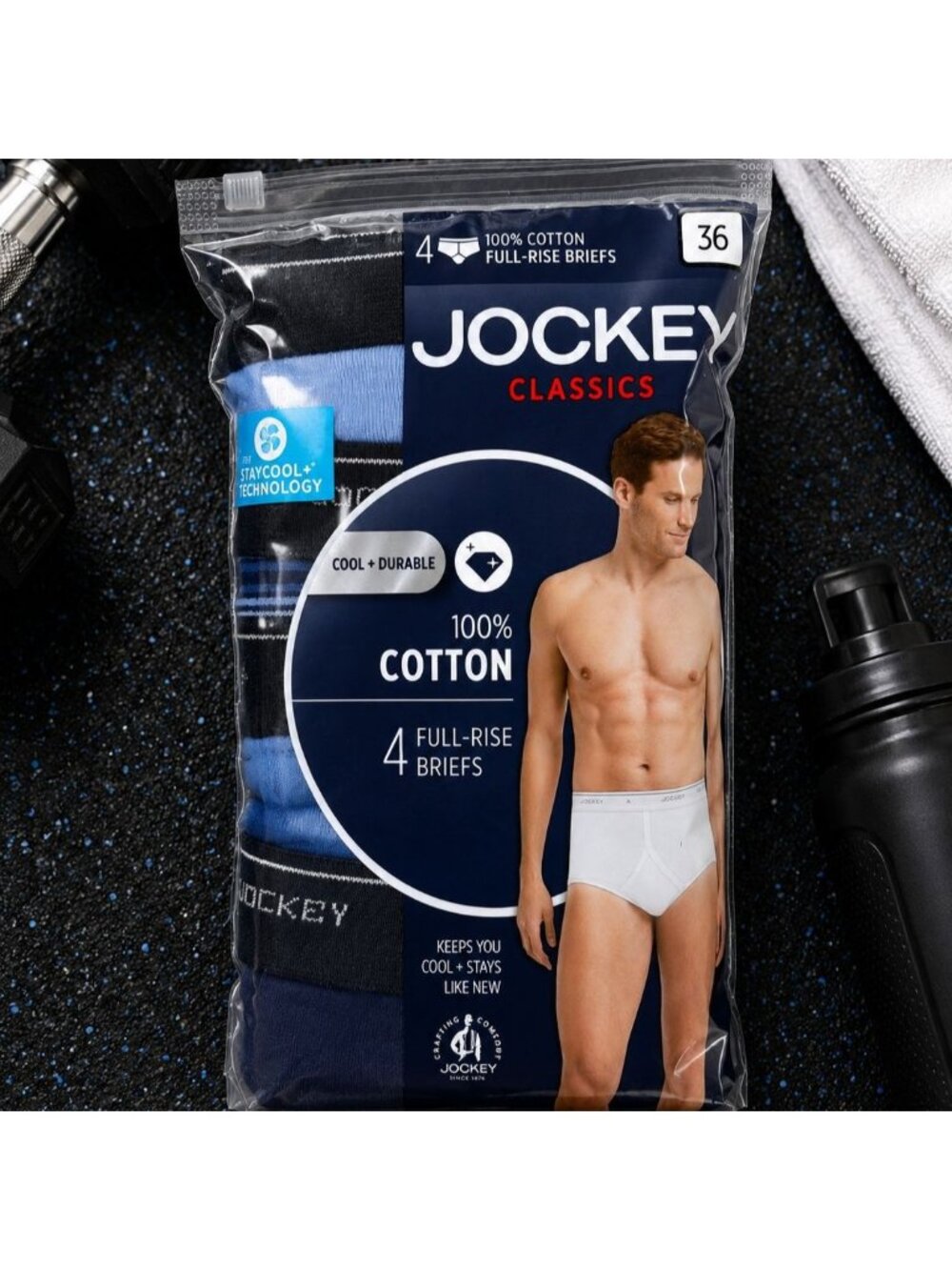 Jockey Classics Men's Full Rise Briefs 4-Pack Size 36 100% Cotton